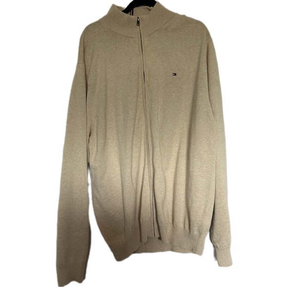 Tommy Hilfiger XXLT Zip Up Jacket Mock Neck Cream Beige Cotton Preppy Heritage - Picture 1 of 7